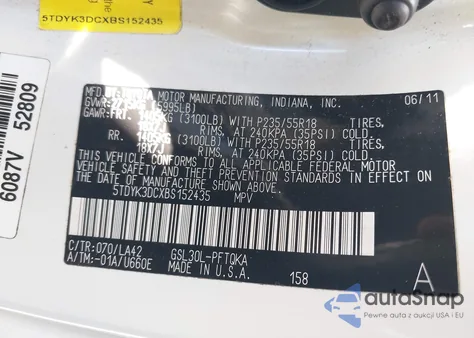 2011 Toyota Sienna Limited V6 из США, поврежденный, VIN 5TDYK3DCXBS152435